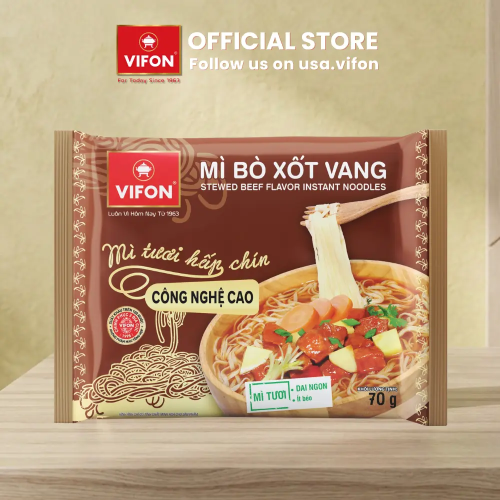 VIFON Stewed Beef Flavor Non-Fried Noodle (Mi Bo Xot Vang) Pack 2.47 oz