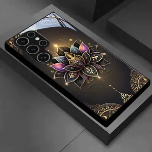 Gilded for Lotus Flower Carved Pattern Tempered Glass Phone Case for Samsung Galaxy S26 S25 S24 S23 S22Pro S21 S20 Fe Plus Ultra Pro A56 A55 A54 A53 A52 A51 A36 A35 A34 A32 A26 A25 A24 A23 A16 A15 A14 A06 A05 A03s, High-Quality ,Business.