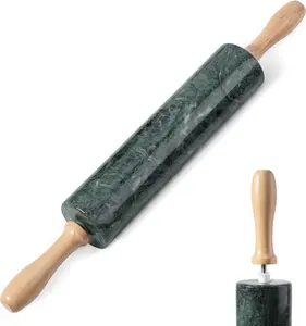 Indian Green Marble Rolling Pin, Non-Stick Stone Dough Roller, 18 Inch Rolling Pin for Baking, Pasta, Dumpling, Ravioli, Fondant, Pie Crust, Kitchen Baking Pastry Tools, Kitchen Essential