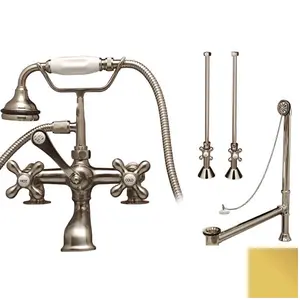 Deck Mount Tub Faucet Set Polished Brass