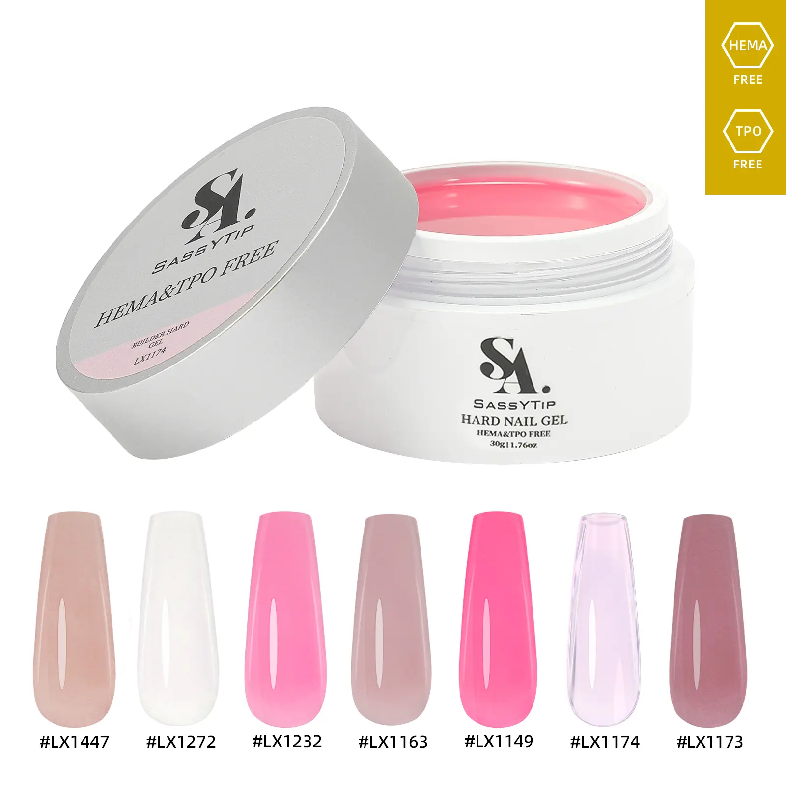 SASSYTIP Builder Nail Gel, 30g HEMA&TPO free, Jelly 7 Color Hard Gel for Nails Extension Gel Nail Polish Jelly Strengthener Gel Polygel Nail Art Manicure