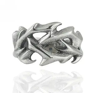 Jesus' Thorn Crown Ring, Retro Hip Hop Punk Hollow Stainless Steel Men's Ring Accessory