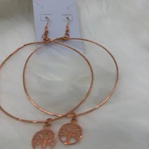 Copper Hoop Earrings with Tree of Life Charm - Elegant and Stylish Jewelry for Women