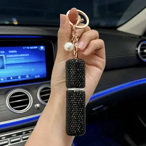 Diamond-studded perfume bottle keychain, creative mini spray bottle keyring, bag decoration pendant