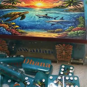 Hawaiian Customize Dominoes - Ohana Design with Sharks and Coral Reef Motif