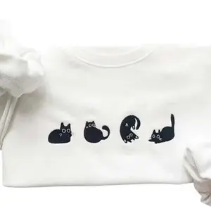 Lovely Black Cat Embroidered Sweatshirt, Embroidered Crewneck Sweatshirt, Holiday Gifts, Gifts For Her, Gift for Cat Lover
