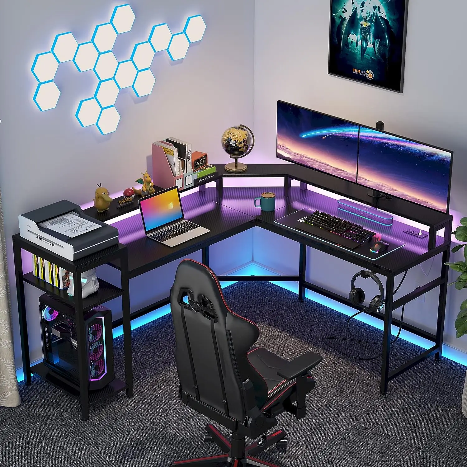 【BTS ONLY】Tribesigns Gaming Desk, Modern Computer Desk with Power Outlets & LED Strips - for Home Office