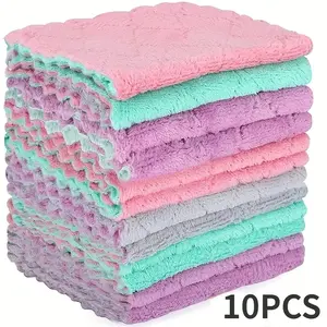 10 Piece Super Absorbent Microfiber Cloth Set, Thick Coral Fleece Dual-Sided Dish Towels, Soft Absorbent Cleaning Pads, Reusable Kitchen Bathroom Car Window, Kitchen Cleaning Cloths
