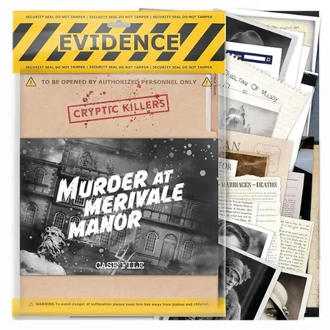 CRYPTIC KILLERS Murder at Merivale Manor BPA-Free Mystery Theme True Crime Card Game for 14+, 4/5 Difficulty, Cold Case Investigation, Evidence Checklist, Crime Scene Photos, Manor Blueprints, Online Clues, 3+ Hrs Gameplay, 7.41 oz, 15.04 x 10.83 x 0.5 in