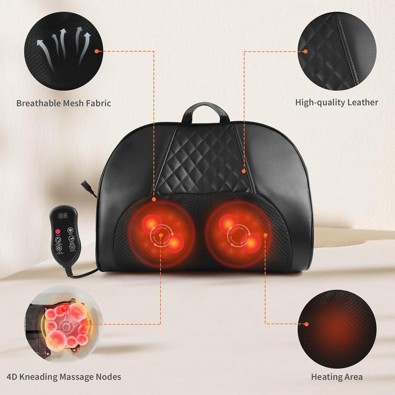 Admbm Cordless Neck & Back Massager with Heat Rechargeable Deep Tissue Shiatsu Pillow for Pain Relief Portable Kneading Massager for Home Office Car Gift for Mom Dad Men Women Daily Adjustable