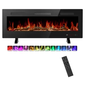Electric Fireplace, 5000BTU, 1500W/750W Wall-Mounted, Recessed, Freestanding, Home Heater with Touch Screen Remote Control, 12H Timer
