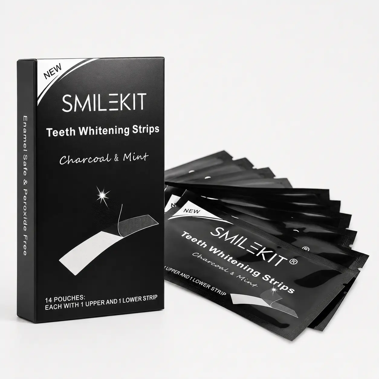 SmileKit Bamboo Charcoal Teeth Whitening Strips, Enamel Safe & Peroxide-Free