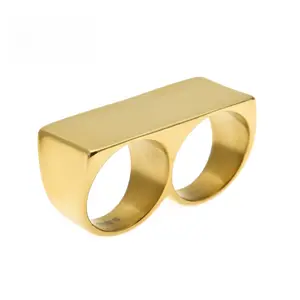 Men's Two-Finger Stainless Steel Vintage Hip-Hop Ring, Waterproof & Fade-Resistant, Versatile Fashion Finger Ring