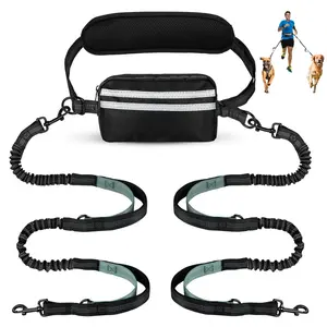 Hands Free Dog Leash with Pouch, 1pc Retractable Bungee Dog Leash with Double Padded Handles, Dog Waist Leash for Dog Walking, Running Leash for Dogs, No Tangle Leash