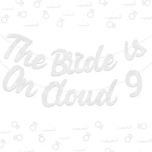 1Set Bride On Cloud 9 Decorations  On Cloud 9 Banner Silver Bachelorette Party Decor Glitter Banner for Engagement Wedding Decorations Ornaments