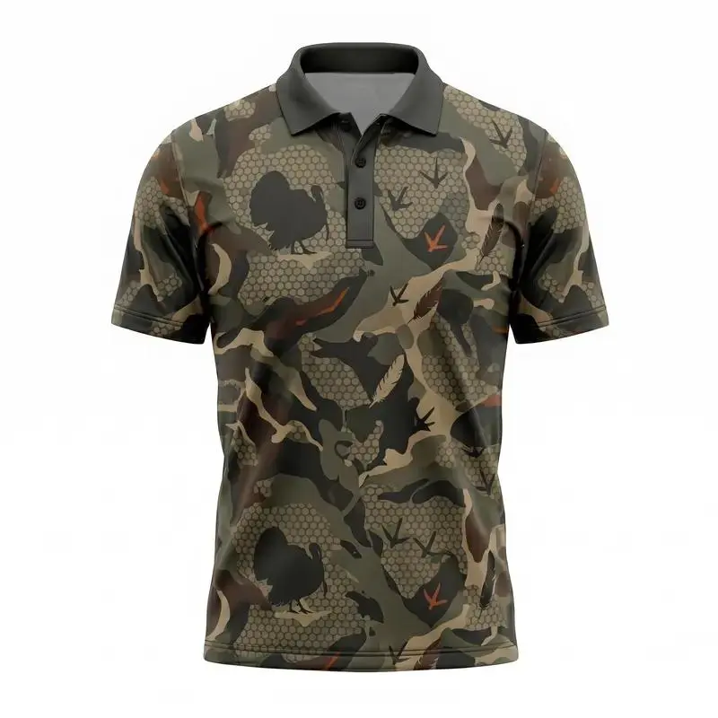 Turkey Hunting Polo Shirt for Men, Breathable Camo Outdoor Sportswear