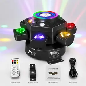 XDV 120W RGBW Bee-Eye DJ Stage Light, 6-Arm Moving Head Party Lighting with Sound Active Mode, DMX512 Control & Dimmable Multicolor Beams for KTV, Bar, Home Entertainment and Father’s Day Events