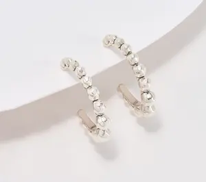 JAI Sterling Silver Graduated Hammered Bead 3/4" Hoops