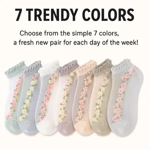 Floral Lace Women's Spring Summer Ankle Socks [10-pair pack] - Cute Cotton Sole Sweat-Wicking Breathable Socks (One size)