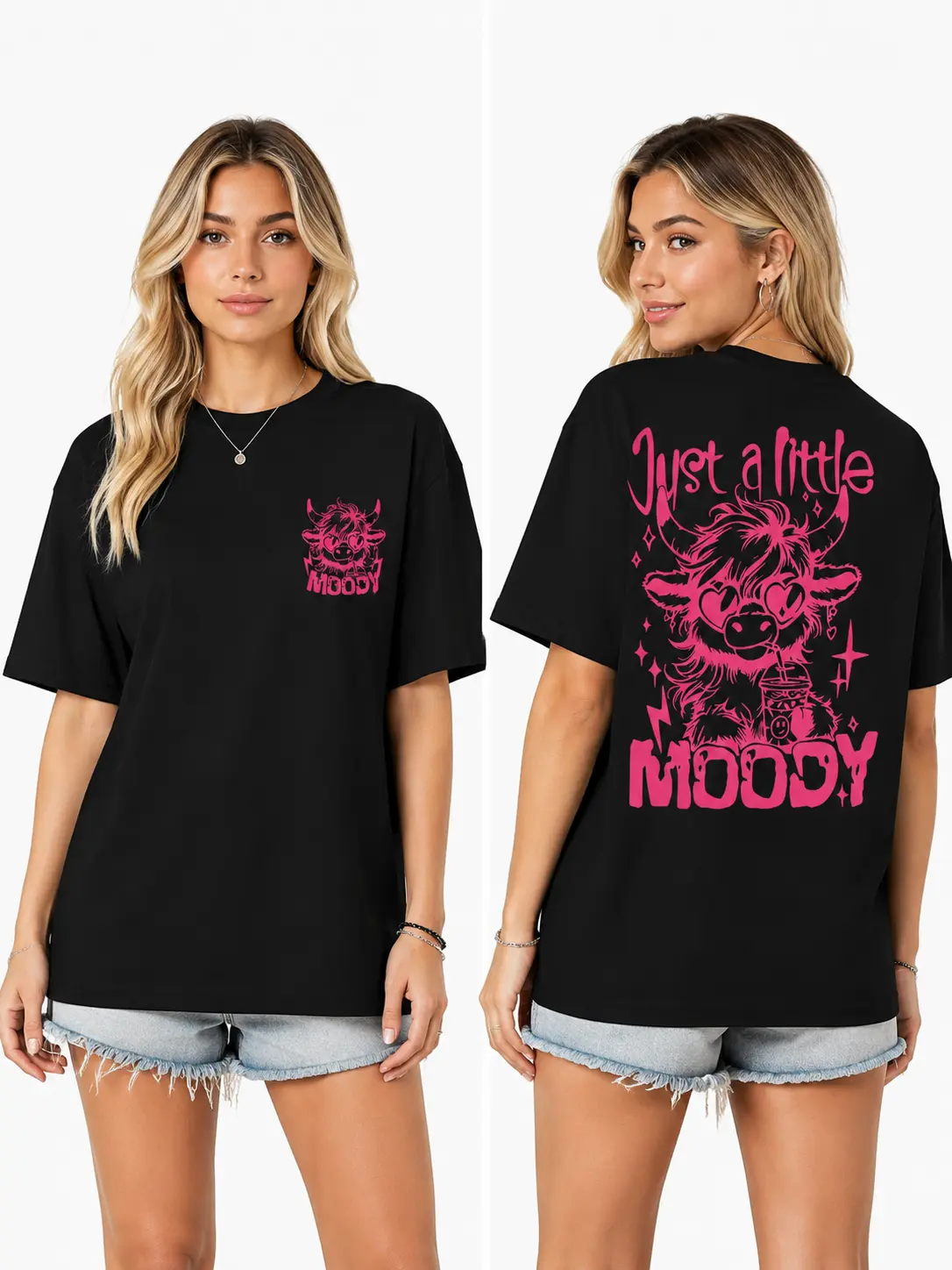 Just A Little Moody  cotton Plus Size Unisex Graphic T-Shirt,Soft Comfortable Breathable Unisex Print Tee, Oversized Streetwear Style, Cute Cartoon Cow Heart Glasses Design, Retro Y2K Vintage Animal Graphic Shirt,good birthday gift for friends or family