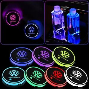 1/2Pcs Auto LED Luminous Car Cup Holder Bottom Mat Color Ambient Light Coaster For Volkswagen VW Golf 4motion MTM Blue Motion Polo Scirocco CADDY Beetle Passat Touareg Jetta Tiguan Touran TSI TDI R32 MK4