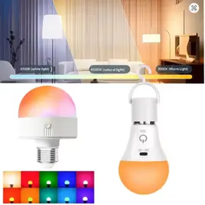 2-Pack Rechargeable Emergency LED Bulbs, USB Type-C, RGB Color Changing, Timer Function, Ideal for Home Decor, Parties, Camping