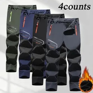 4PCS Men’s Waterproof Insulated Winter Snow Ski Softshell Outdoor Pants with Zipper Pockets – Thermal Lined Jogger Pants for Hiking & Climbing（gift）