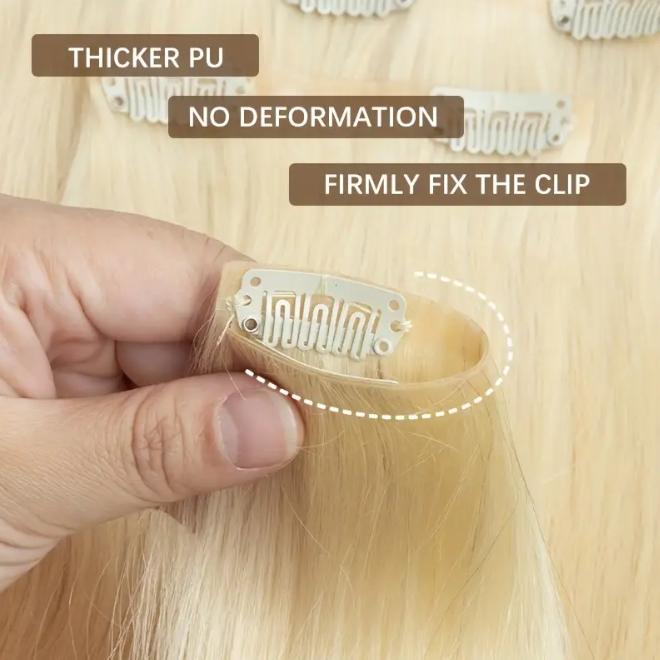 7Pcs Seamless Clip-In Straight Brazilian Remy Human Hair Extensions No Glue PU Clips 12-24 Inch 110-120g Natural Black Brown Blonde Adds Volume Length Quick Transformation Versatile Styling