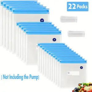 Vacuum Sealer Bags & Sealing Clips Set without Air Pump, 22pcs/set Reusable Clear Food Storage Bags, Household Durable Packaging Bags for Food Storage, Kitchen Gadgets, Kitchen Accessories