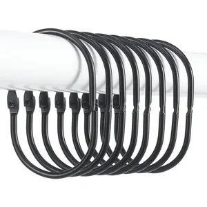 Shower Curtain Rings, 12 Pcs Shower Curtain Hooks, Oval Snap Shower Rings for Curtain, Metal Black Shower Curtain Rings Rust Proof, Glide Smoothly Shower H