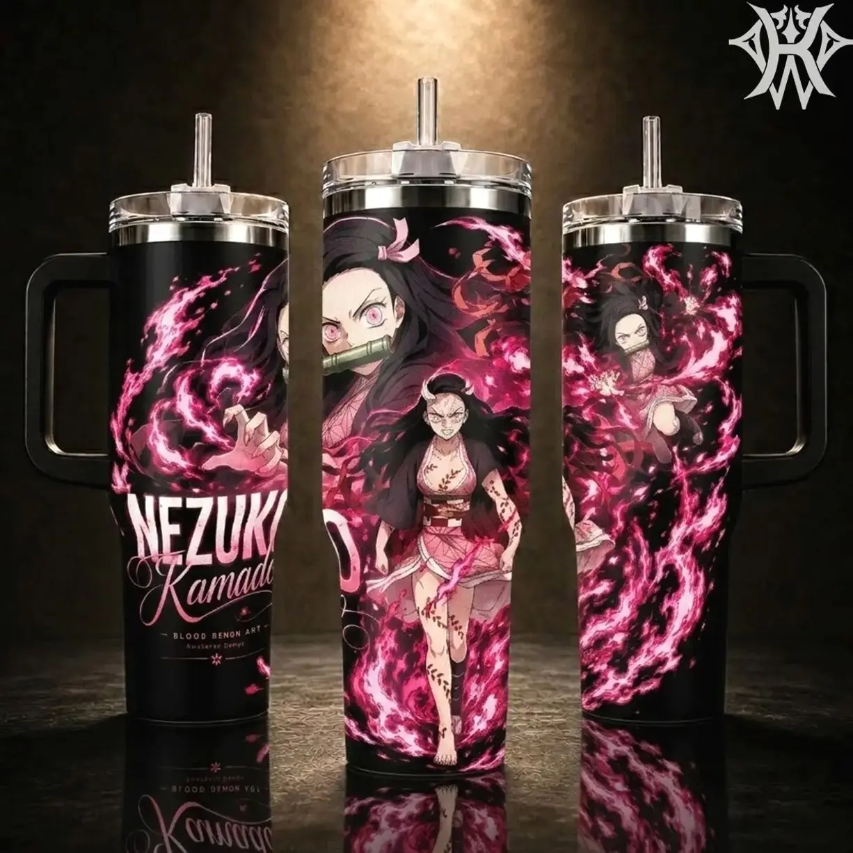 Nezuko Kamado Demon Slayer Anime Tumbler 20oz 40oz with Handle Straw Pink Blood Demon Art Awakened Form Stainless Steel Insulated Travel Mug Gift for Fans Otaku Merch Kawaii Birthday Aesthetic Cup
