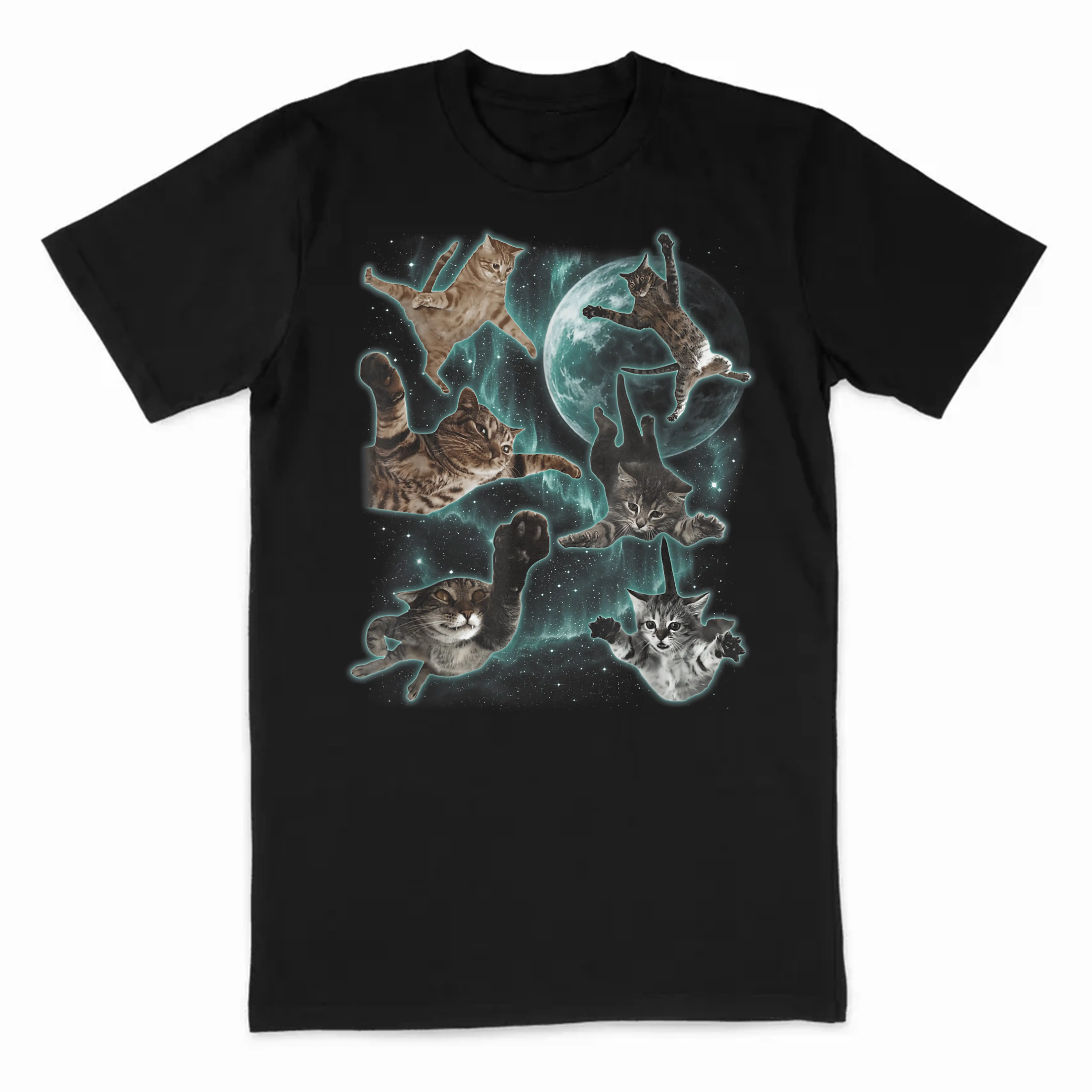 Cats Flying in Galaxy Vintage 90s Funny Galaxy Cat in Space T-Shirt