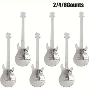 Stainless Steel Guitar Spoons Set, Cute Coffee Dessert Ice Cream Stirring Spoons, Home Bar Accessories, Dishwasher Safe, Ideal Gift for Music Lovers