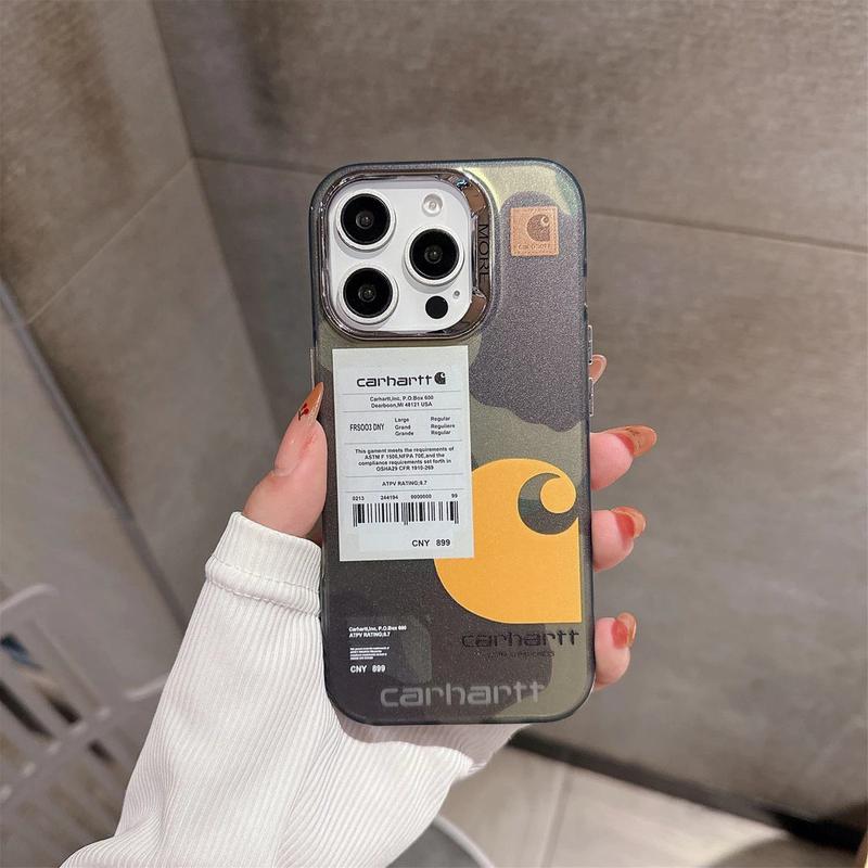 Carhartt Label Electroplated Phone Case – Streetwear Protective Case for iPhone 17 16 15 14 13 Pro Max, Stylish Shockproof Cover for Men & Women