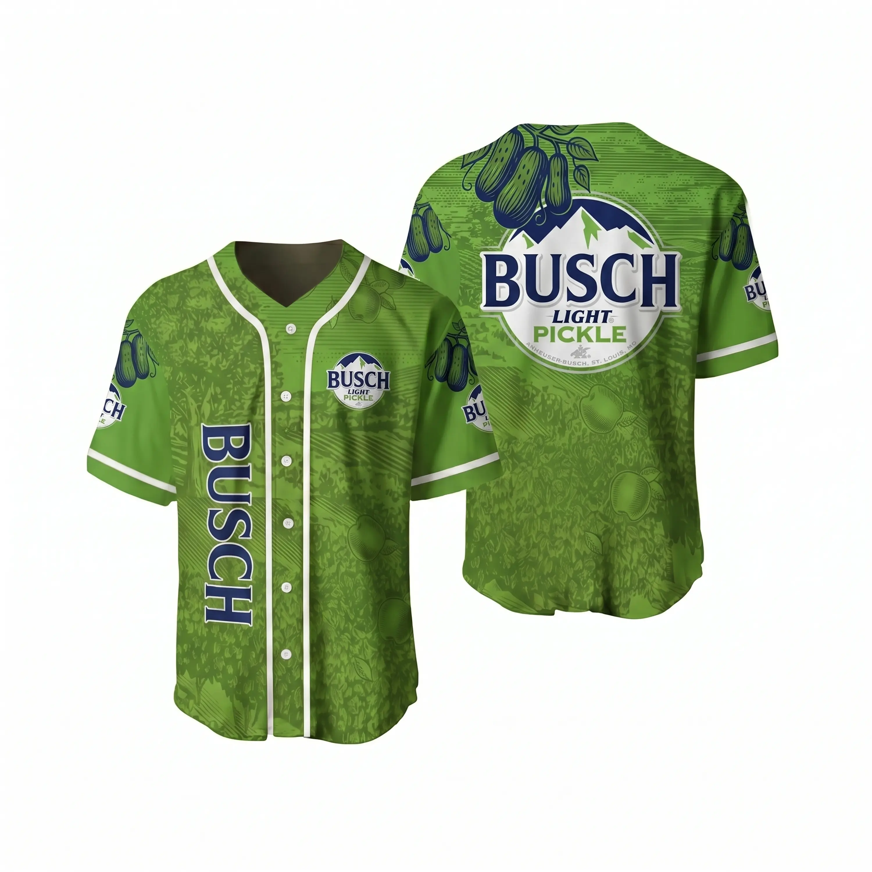 Busch Light Pickle Baseball Jersey, Green Funny Beer Drinking Shirt for Men, Summer Tailgate Party