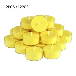 Refreshing Citronella Scented Tealight Candles (2/12 Pack) 🍋 Smokeless Soy Wax Long-Lasting 6-8 Hours - Perfect for Summer Patios, Yoga & Camping 🏕️✨