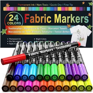 Fabric Markers Permanent For Clothes, 24 Colors Fabric Pens -  & Machine Washable, for T-Shirt, Canvas Shoes, Bags, Pillowcase &  Onesies, Fine Tip Clothing Markers for Laundry Marker