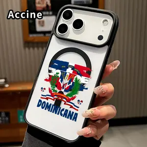 Magnetic Phone Case Compatible with iPhone 17 Pro Max 16 Plus 15 14 13 12 11 Air E Dominican Pride Pattern Clear Acrylic Back Drop Protection Pocket-Friendly Cellphone Cover Gift