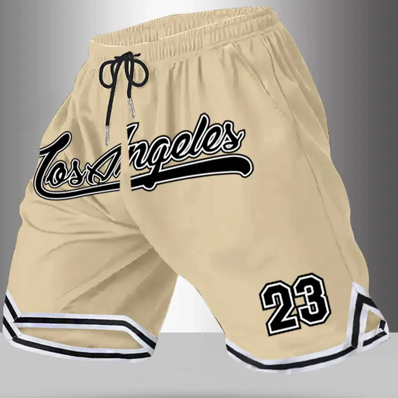 Men's Summer Outdoor Basketball Shorts with Drawstring Waist, Trendy Number and Letter Print, Comfortable Durable Fit for Sports and Daily Wear, Athleisure Casual Shorts, Streetwear Sports Shorts, Athletic Shorts, Shorts Sportswear