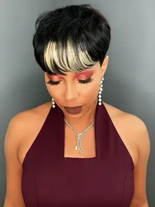 Short Human Hair Pixie Cut Full Machine Wigs 150% Density (1B/613Color)