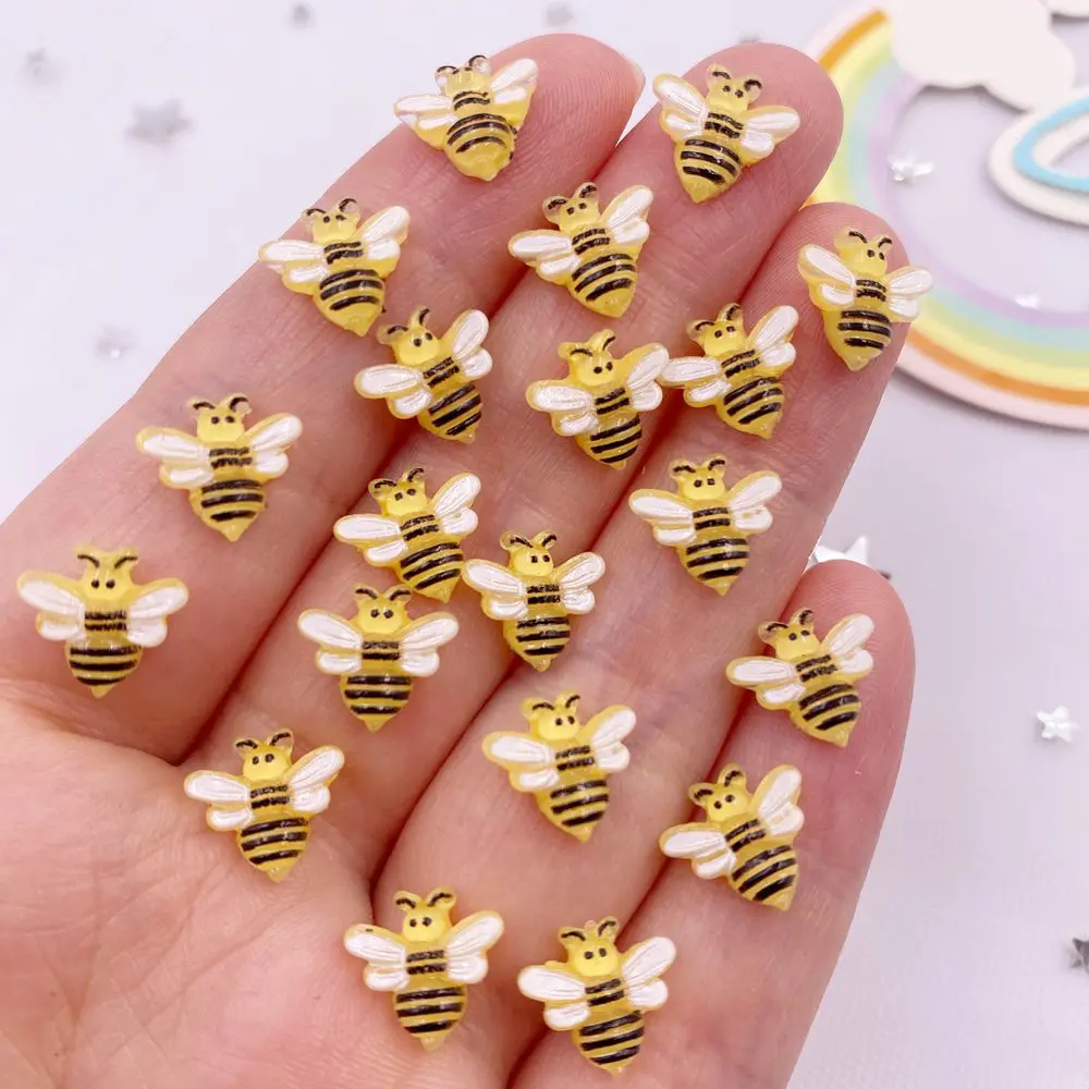 30Pcs 10mm Resin Hand-painted Mini Honeybee Art Flat back Cartoon Rhinestone DIY Scrapbook Aesthetic Stickers Appliques Accessories Crafts Cute Stickers