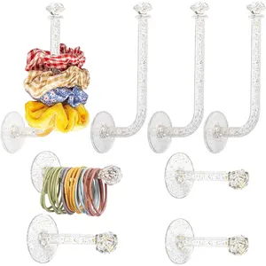 PrimPick Headband Holder Stand Scrunchie Organizer, Girls Hair Accessories Organizer Storage for Headband Hairband Hair Ties, Acrylic Clear Glitter Adhesive Scrunchy Holder Scrunchie Tower Storage