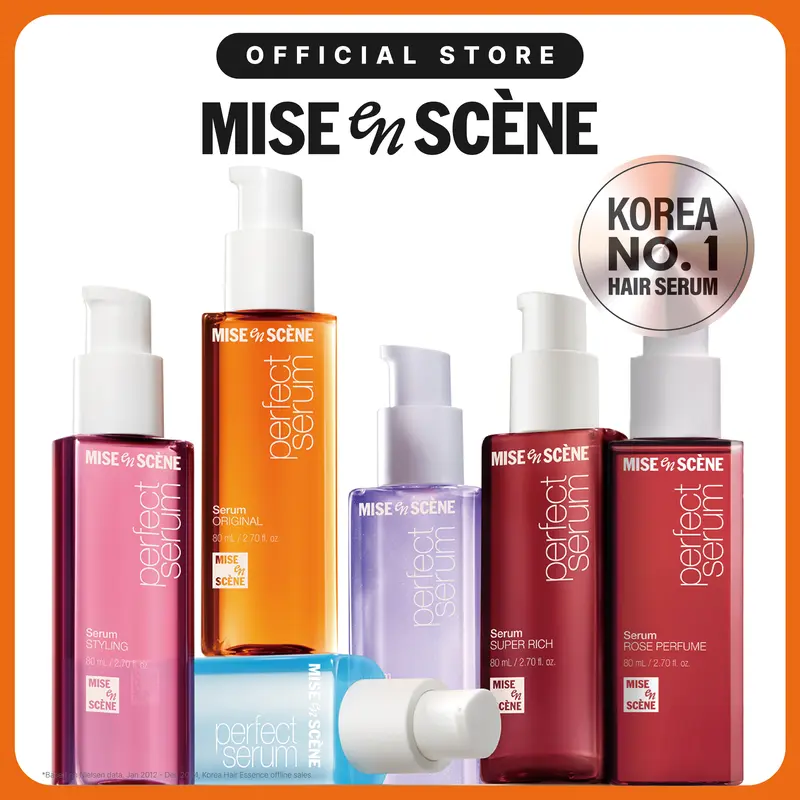 No.1 Hair Serum in Korea for Smooth & Shiny Hair | for Every Hair Type & Concern, Frizz-free, Damage Repair, K-Idol Shine Finish | Mise En Scène | Perfect Serum Collection (7 types)