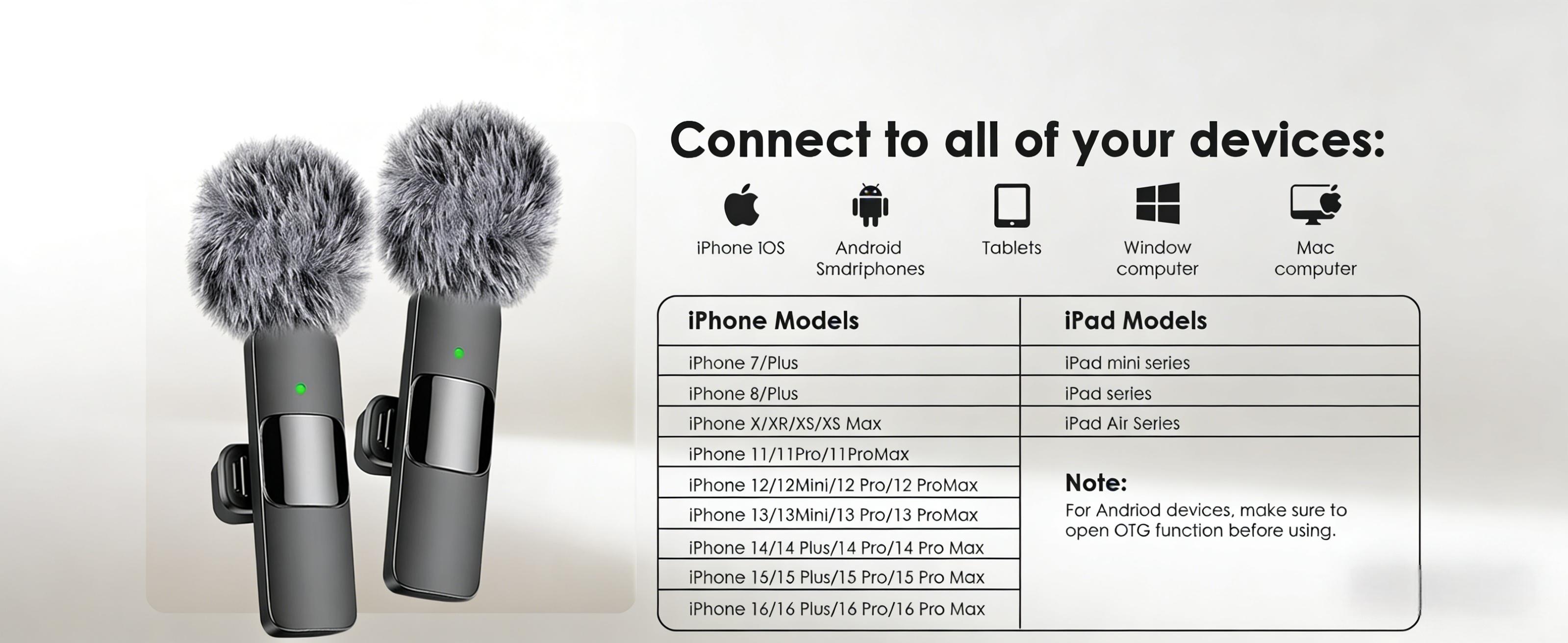 Wireless Microphone for iPhone iPad Android Phone 2 Pack Lavalier Lapel Mic with Noise Reduction Plug Play Mini Microphone for Video Recording Interview Podcast YouTube TikTok Vlog Audio Smartphone