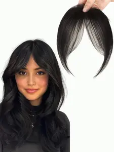 Ladies Synthetic Fake Bangs Natural Hair Color Forehead Fringe Hairpiece Side-swept Bangs Face Framing Bangs Short Invisible Clip-in Hair Extensions for Daily and Holiday Use