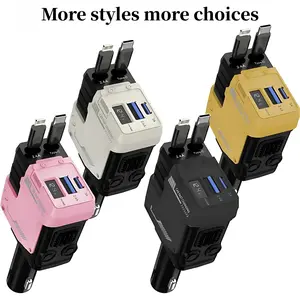 4-in-1 Retractable Fast Car Charger, Dual USB-C & Lightning Ports, Compatible with iPhone, iPad, Samsung, Google Smartphones, and Other Mobile Devices, Phone Charging Accessories