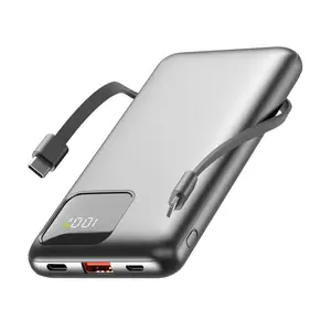 Slim 10000mAh Power Bank with Built-in Cables | 22.5W Fast Charging PD Power Bank for iPhone, Samsung, Pixel, iPad | 4 Outputs & Dual Inputs Portable Charger