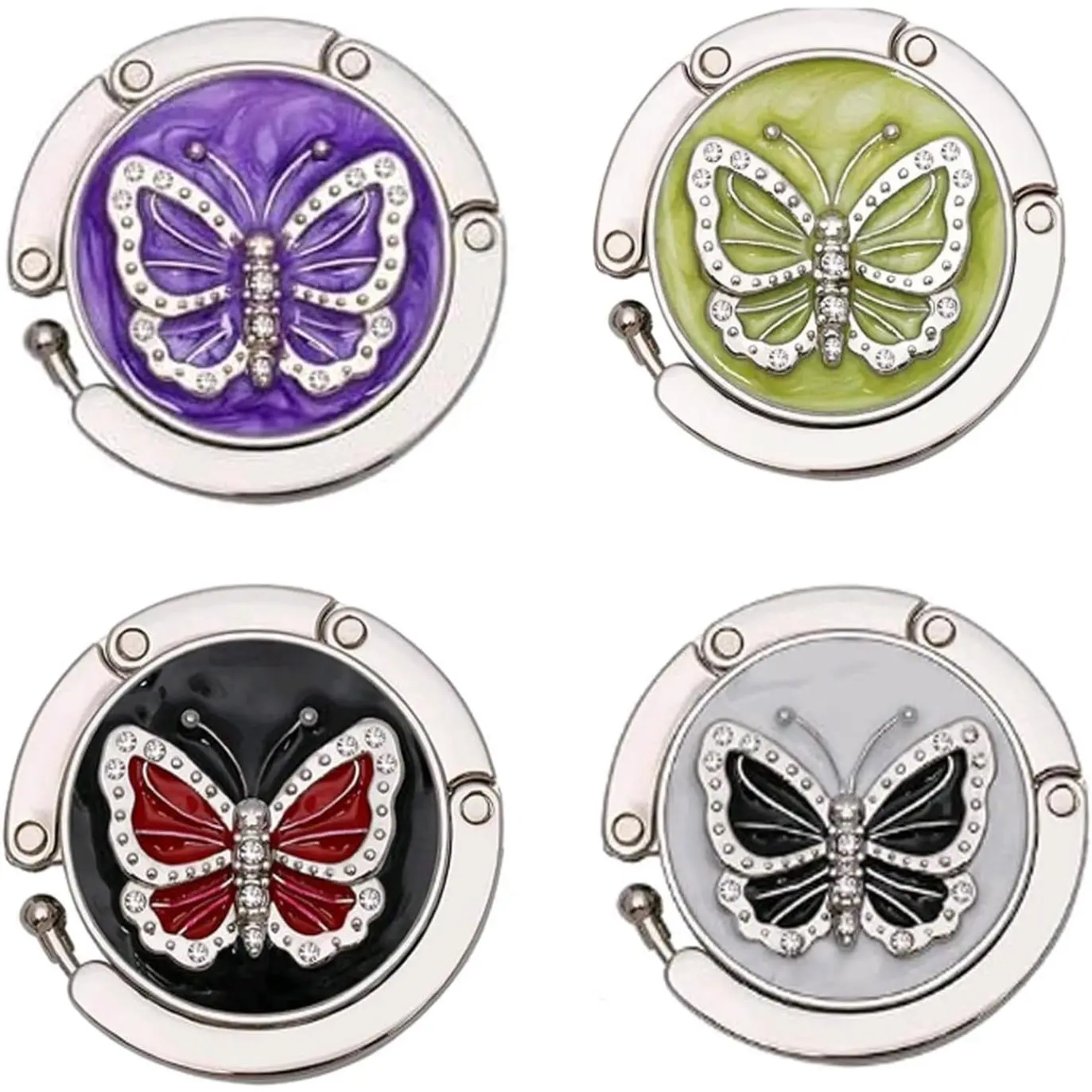 Butterfly Purse Hooks, Set of 4 Decorative & Foldable Handbag Hangers for Table, Portable Non-Slip Pursehook for Women, Mother's Day Gift, Gifts, Valentine's Day, Anniversary, Synthetic, Hanging, 3.5 X 1 Cm Folded, 9 Cm Unfolded, Attach To Table, Beautifu