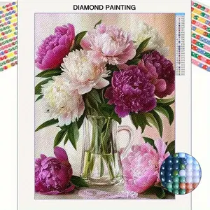 1pc 5D Diamond Painting Kit - 30X40Cm Floral Peony Vase, Complete Round Canvas with All Tools Included, Perfect for Beginners And Adults, an Ideal Mural Gift for Mother'S Day, Decoration for Bedrooms And Living Rooms