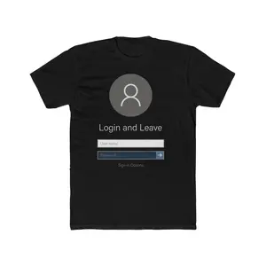 Premium Fitted Short Sleeve Menswear Top - Black Tee with 'Login and Leave Password' Print, Crew Neck, Casual Style, Summer Wear